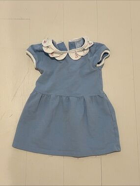 bella bliss Light Blue Knit Dress with White Scalloped Collar